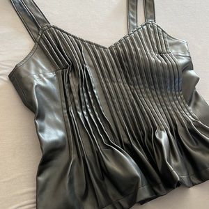 Anthropologie Let Me Be Black Faux Leather Pintucked Cami Top Size